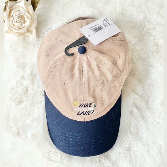 New with tags “TAKE ME TO THE LAKE!” HAT Tan with Navy bill. Sun and hat on logo - Picture 2 of 5